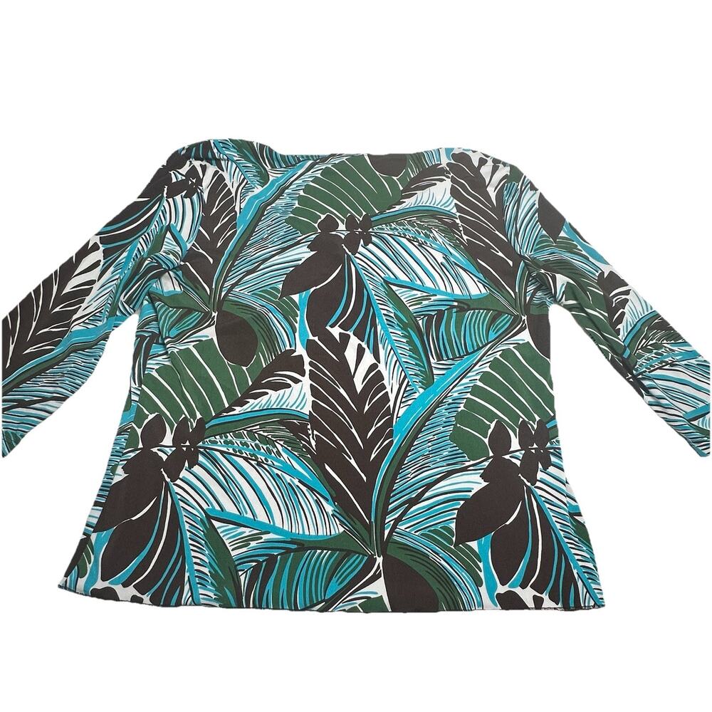 Merona Women’s Brown Green Floral 3/4 Sleeve Top Stretch Business Casual Large - Picture 2 of 4